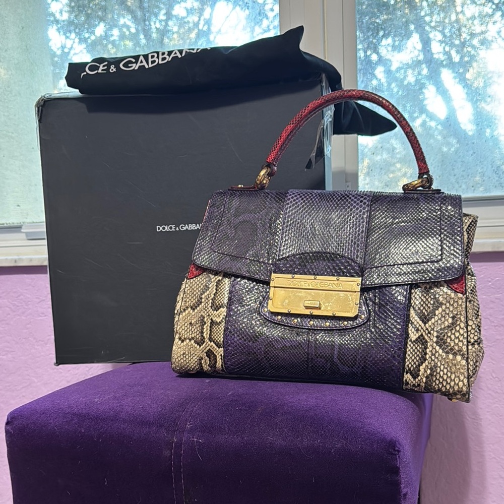 Dolce & Gabbana Purple and Tan Satchel Bag